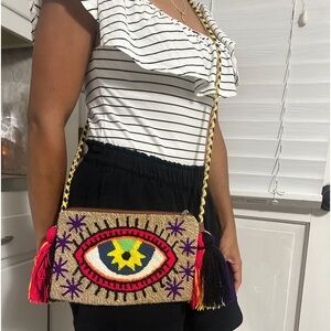 Multicolor Evil eye crossbody handmade Clutch wayuu Bag eclectic